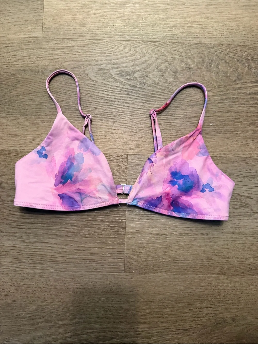 Frankie's Bikinis Pink Watercolor Floral Triangle bikini Top